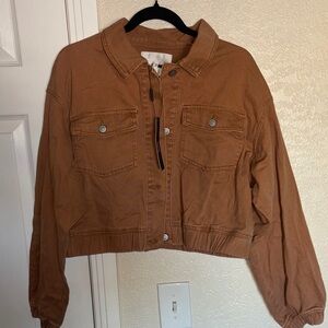 Fashion Nova Tan Denim Bomber Jacket